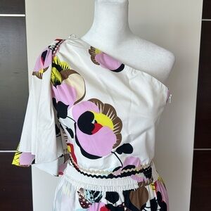 Zara Multicolor One-Shoulder Crop Top